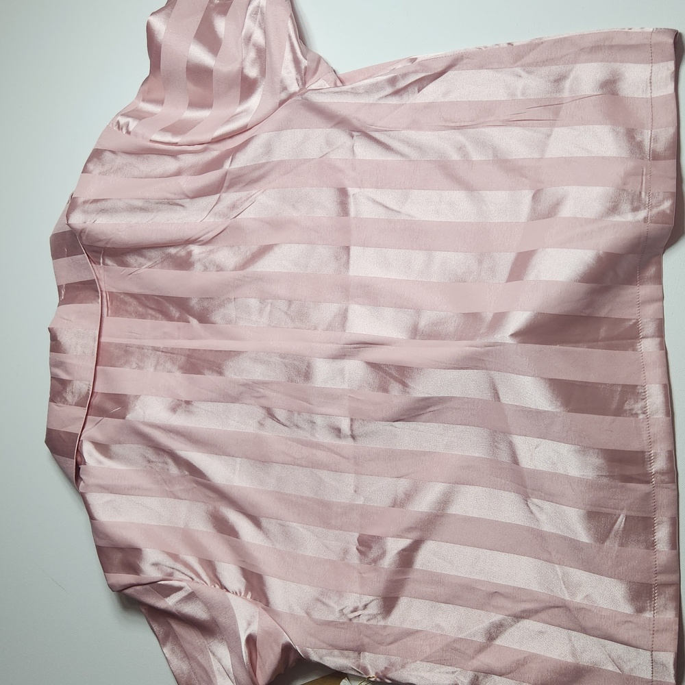 Born Pink Satin Stripe Pajama Set Short Sleeve Button Top Shorts Women’s Large - Picture 7 of 9